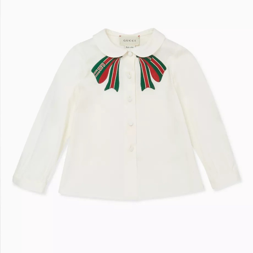 Gucci Kids Ivory Shirt with Striped Bow